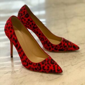 J Crew red leopard calf hair genuine leather high heels size 10
